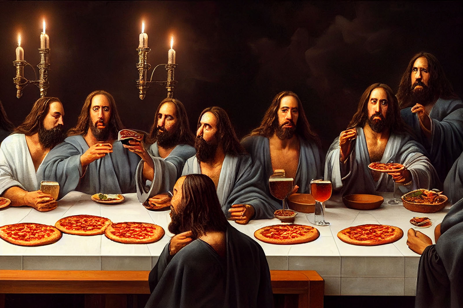 La IA les prestenta a Nicholas Cage en la &uacute;ltima cena llevando pizza y birra #RuletaRusa