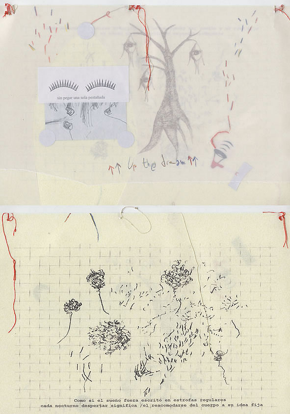 4. Up the dream -  Graf&iacute;to, l&aacute;piz de color, tinta, impresi&oacute;n digital, cosidos y collage sobre papel vegetal y satinado. Formato dinA3 (desplegado), dinA4 (plegado), 2009