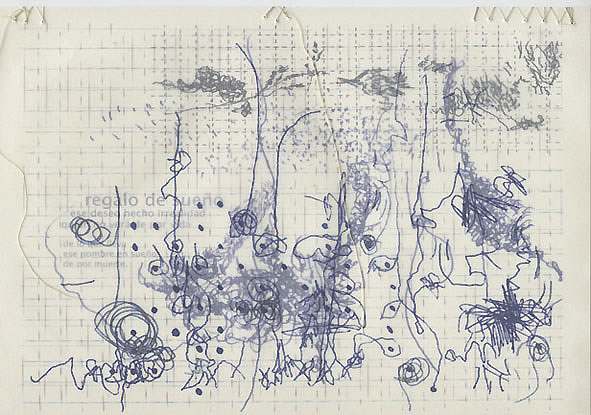 5. El regalo - Impresi&oacute;n digital sobre papel sobre pape vegetal y satinado, collage y cosidos de hilo. Formato dinA4, 2009